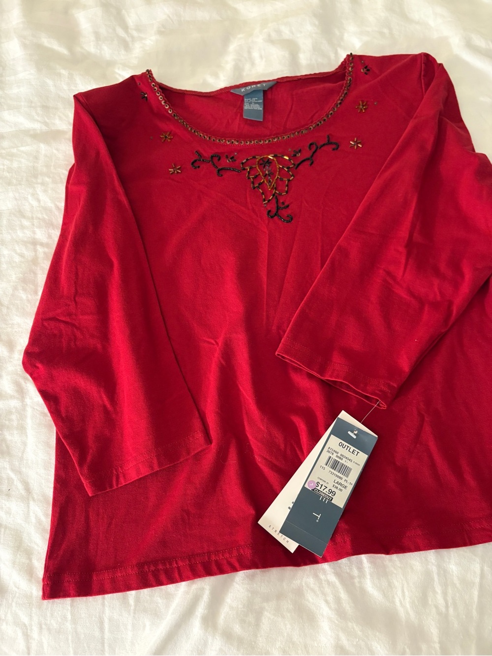 NWT Beaded Red Longsleeve Top SZ L
